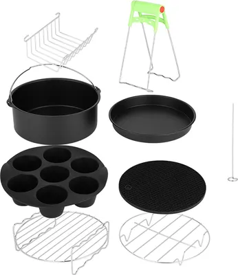 Obrázok produktu pre 8in Air Fryer Príslušenstvo 8ks sada dielov Kovový držiak špajle Rack Cake Barrel