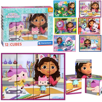 Produktbild von Gabby’s Dollhouse drehbare Kunststoffbausteine, Würfelbausteine FÜR MÄDCHEN, 12 Clementoni-Bausteine