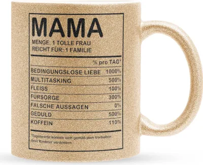 Produktbild von 22Feels Glitzertasse Gold Mama Geschenk Muttertag Mutter Geburtstag Kaffeetasse Frauen Weihnachten Haferl Geschenkidee Bürotasse