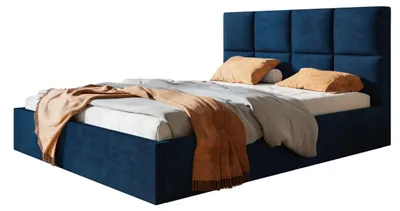 Produktbild von AlpiMeble Bett 200x200 - Polsterbett mit Bettkasten und Metallrahmen - Modern Betten - Glatter Kronos-Stoff- Kollektion Roma, Blau