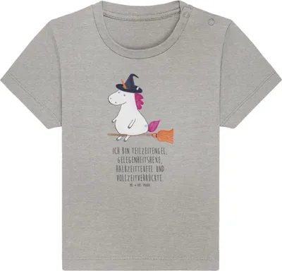 Produktbild von Mr. & Mrs. Panda Babyshirt Einhorn Hexe 6. - 12. Monat - Heather Grey - Geschenk, Unicorn, Engel, Baumwolle Baby Shirt, Organic T-Shirt, Top, Einhörner, Teufel, Frau,