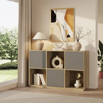 Produktbild von Sideboard 'Trömi' mit 3 Türen 75 x 120 x 30 cm Eicheoptik / Grau