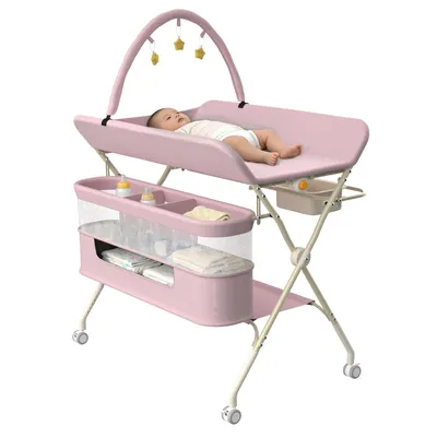 Produktbild von 3 in 1 Tragbarer Wickeltisch für Babys,Multifunktionaler  Wickelkommode mit Aufbewahrungskorb&Spielzeug,Wickelstation höhenverstellbar 75x68x83-91cm