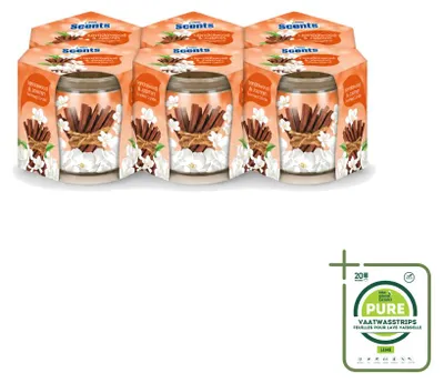 Immagine prodotto di 6 candele profumate "At Home Scents", fragranza sandalo e gelsomino, peso 70 g ciascuna - confezione grande da 6 pezzi
