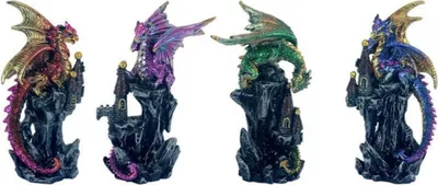 Produktbild von 4er Set Drachen auf Burg metallfinish