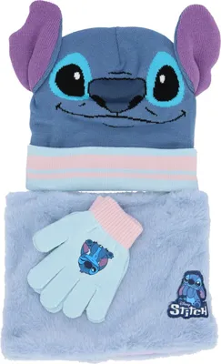 Produktbild von Lilo & Stitch Mütze mit Rollkragenpullover und Handschuhe Winterset für Fans