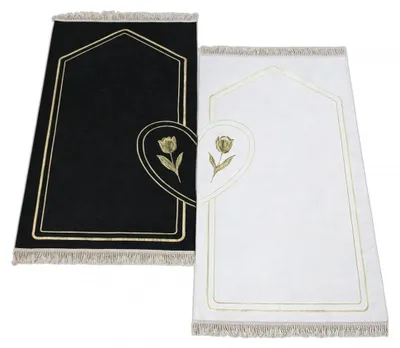 Produktbild von Gebetsteppiche für Partner weich elegant mit Tulpenmuster in Schwarz und Weiß Größe - 72 x 130 cm