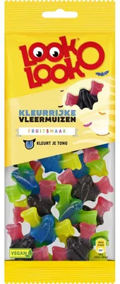 Zdjęcie produktu dla Look-O-Look Colourful Bats Fruit Gums 135g – Wegańskie, bezglutenowe żelki imprezowe