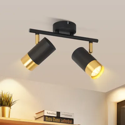 Produktbild von ZMH Deckenstrahler Schwarzgold GU10 - 2 Flammig Küchenlampe 350°Drehbar Wandstrahler Vintage Flur Spot Industrial Strahler Ohne Leuchtmittel