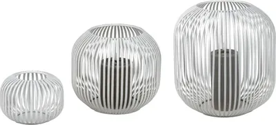Produktbild von 3er Set Windlichter Wili Stäbe in Kugelform 10 + 18 + 26cm weiß Metall Formano