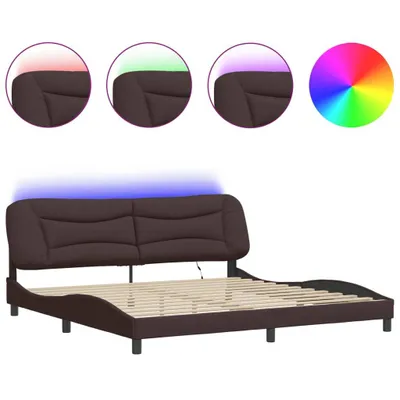 Produktbild von vidaXL Bettgestell mit LED ohne Matratze "Hvar" Dunkelbraun 200x200 cm Stoff