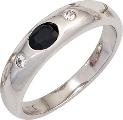Produktbild von JOBO Damen Ring 925 Sterling Silber rhodiniert 1 Safir blau 2 Zirkonia Silberring Größe 60