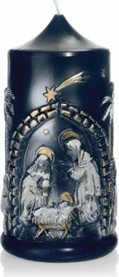 Produktbild von INNA-GLAS Adventskerze MEREDITH mit Relief, Heilige Familie, bemalt, dunkelblau, 17,5cm, Ø9cm - Germany - Weihnachtskerze