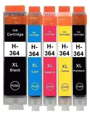 Image de 5 cartouches d'encre compatibles avec HP 364 XL noir, cyan, magenta, yellow, photo-black pour Photosmart C 5324, C 5370, C 5373, C 5380, C 5383...