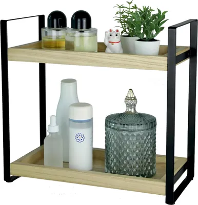 Produktbild von Badkamerorganizer mit 2 Ebenen - schwarz - Holz und Metall