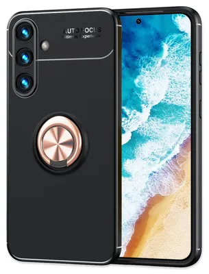 Immagine prodotto di NALIA custodia nera opaca ad anello per Samsung Galaxy S24 Plus, custodia protettiva in silicone con anello rotante a 360 gradi oro rosa