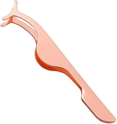 Produktbild von 1 Stück Wimpernapplikator aus Edelstahl – gebogene Wimpernpinzette zum Aufnehmen und Anbringen falscher Wimpern, Roségold