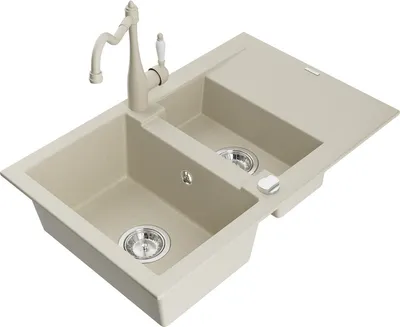 Produktbild von Mexen Gaspar 1,5-Becken-Granitspüle mit Abtropffläche und Mischbatterie Carla, Beige - 6507-69-670700-69