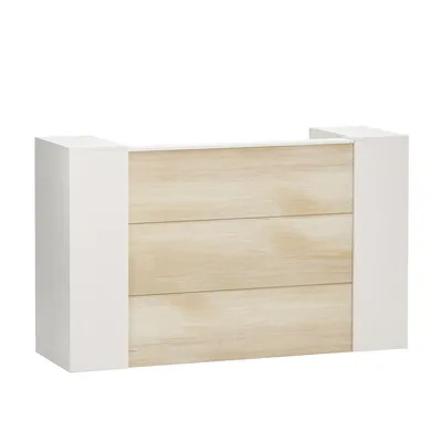 Produktbild von Empfangstheke, Rezeptionstresen mit Verstellbaren Einlegeböde, Große Empfangstheken, Empfangstresen, Holzfarbe und Weiß, 180 × 60 × 110 cm