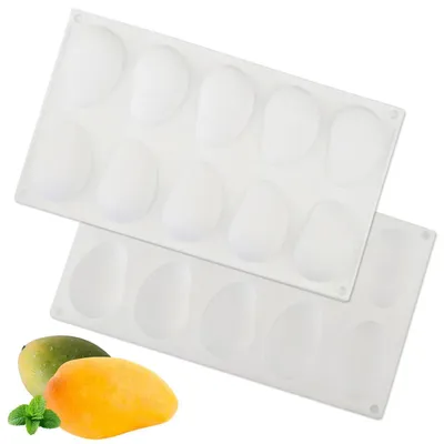 Zdjęcie produktu dla Silikonowa forma w kształcie mango z 10 wnękami, wielokrotnego użytku, elastyczna, idealna do pieczenia ciast, przygotowywania musów, galaretek i kostek lodu