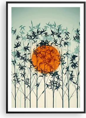 Produktbild von Gerahmtes Poster - Schwarzer Rahmen - Westen Sonne Gras - 70x100 cm - Wand Bild - Wanddeko - Wandbilder - Kunstposter - Wandposter - Bilderrahmen - Bilder - Kunstdruck - P2BPA70x100-5104