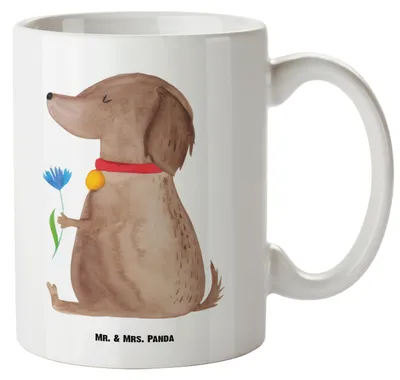 Produktbild von Mr. & Mrs. Panda Große Teetasse Hund Blume - Weiß - Geschenk, Süß, Keramikbecher, Jumbo Tasse, Hundeliebe, weisse, Sprüche, jumbotasse, Hunde, Pott