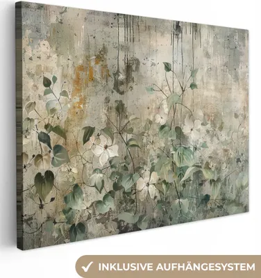 Produktbild von MuchoWow® - Leinwandbilder - Blumen - Blätter - Abstrakt - Modern, Wandbild, Wanddeko Bilder Wohnzimmer, 120x90 cm