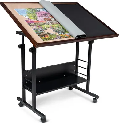 Productafbeelding van Becko Puzzeltabel met deksel en wielen - Verstelbare hoogte en kantelhoek - Geschikt voor tot 1500 puzzelstukjes