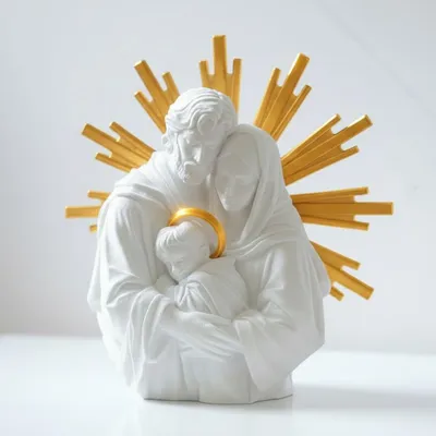 Religiöse Skulptur, Familien-Deko, weiß-gold, Kunststoff, 20 cm