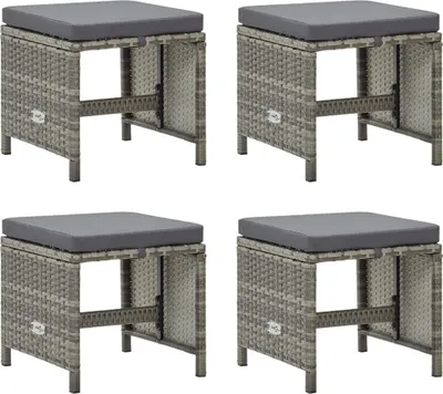 Produktbild von The Living Store Gartenhocker 4 Stk. mit Sitzkissen Poly Rattan Grau