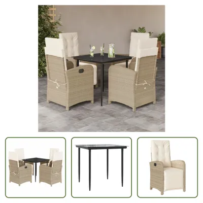 Produktbild von The Living Store 5-tlg. Garten-Essgruppe mit Kissen Beige Poly Rattan