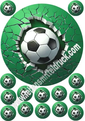 Produktbild von Fußball 3 D Tortenbild 20 cm rund mit Keksauflegern in 3,8 cm auf Premium Fondantpapier