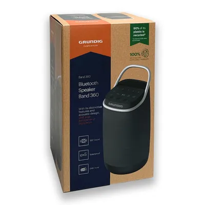 A product box for a Grundig Bluetooth speaker.