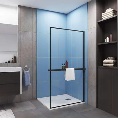 Produktbild von AICA 100x200cm Walk In Schwarz Aluminiumrahmen Duschwand mit Duschregal Handtuchhalter Duschabtrennung 8mm NANO Glass