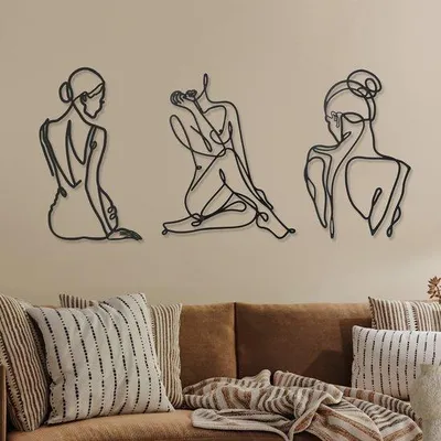 Immagine prodotto di Azomor - Set di tre decorazioni da parete in metallo con disegno astratto minimalista di una figura femminile