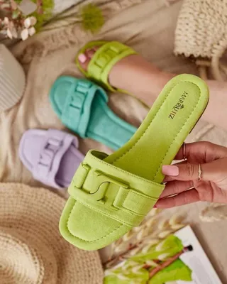 Produktbild von Royalfashion Neongrüne Damen Flip-Flops mit Schnalle Rydr, Größe 39