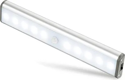 Obrázek produktu pro 10 LED světel, bezdrátová, dobíjecí přes USB, magnetická, s pohybovým senzorem, přenosná. Osvětlení skříňky, přenosné nouzové světlo, noční světlo pro děti, extra, stříbrná.