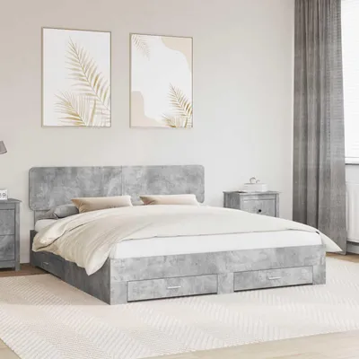 Obrázok produktu pre Maison Exclusive – posteľný rám so zásuvkami, betónovo sivý, 180 x 200 cm, drevený materiál