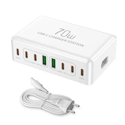 Produktbild von 70W 8 Ports USB Typ-C Ladegeraet Schnellladung Desktop Ladestation fuer Smartphone Kopfhoerer Uhr PD20W Schnellladegeraet Hub