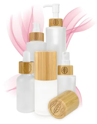Glazen Flaschen mit Bambusdeckel, 30 ml, 5 Stück, Sprühkopf