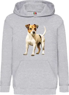Obrázok produktu pre Detská Mikina S Kapucňou Dogs Breeds Russell Terrier Dog Breed 006, 9-11 Jahr - 140 / Heather šedá