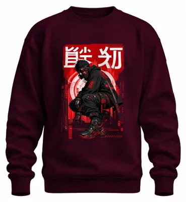 Produktbild von Cyberpunk Techwear Japanisch Anime Japan Y2K Streetwear Sweatshirt Pullover, Burgundy, XL
