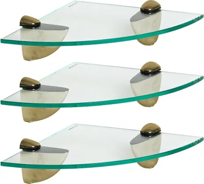 Produktbild von Harbour Housewares Eckregale aus Glas, schwebend – 20 cm – Transparent/Gold – 3er-Pack