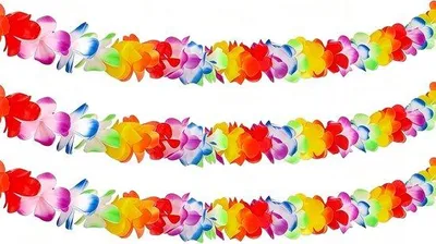 Produktbild von Hawaii-Kette, 3 Stück, Hawaii-Kette, Blumen, Hawaii-Dekoration, farbenfrohe Blumenketten, Hawaii-Accessoires