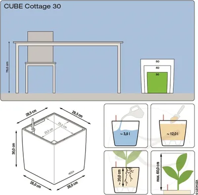 Obrázok produktu pre Kvetináč LECHUZA CUBE Cottage 30 svetlosivý | kvetináč so zavlažovacím systémom a vložkou na rastliny | vzhľad prútia | 29,5 x 19,5 x 30 cm | 15357