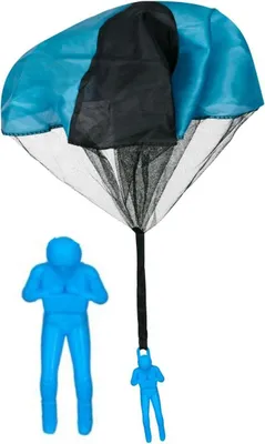 Produktbild von Eddy Toys Fallschirmspringer Figur Spielzeug 50 cm Blau – Fliegender Fallschirm mit Figur, Outdoor- und Indoor-Spielzeug, leicht und sicher, ohne Batterien