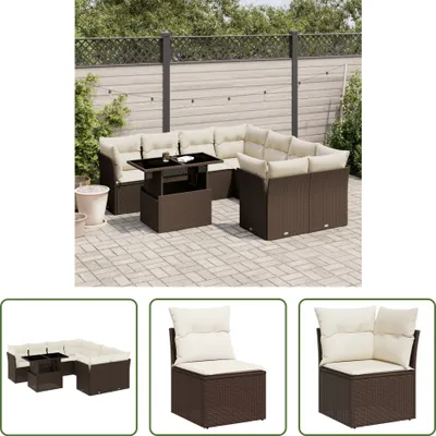 Produktbild von The Living Store 9-tlg. Garten-Sofagarnitur mit Kissen Braun Poly Rattan