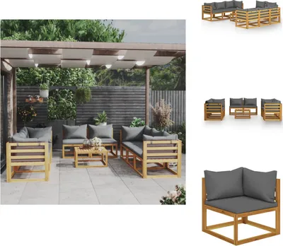 Image de vidaXL Ensemble de salon de jardin 9 pièces avec coussins en bois massif d'acacia - Ensembles de meubles de jardin
