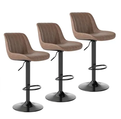 Productafbeelding van Barstoelen, set van 3, draaibaar, met rugleuning, in hoogte verstelbaar, bekleed met kunstleer, bruin
