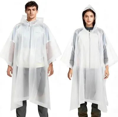 Produktbild von 2 Stück Regenponcho, EVA Wiederverwendbarer Tragbarer Uni-Regencape für Survive, Fahrrad, Wandern, Camping, Angeln, Konzert, Stadion, Festival
